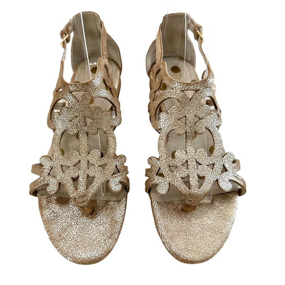 Boden Gold Metallic Leather Filigree Flat Thong Sandals Size 37/ US 6